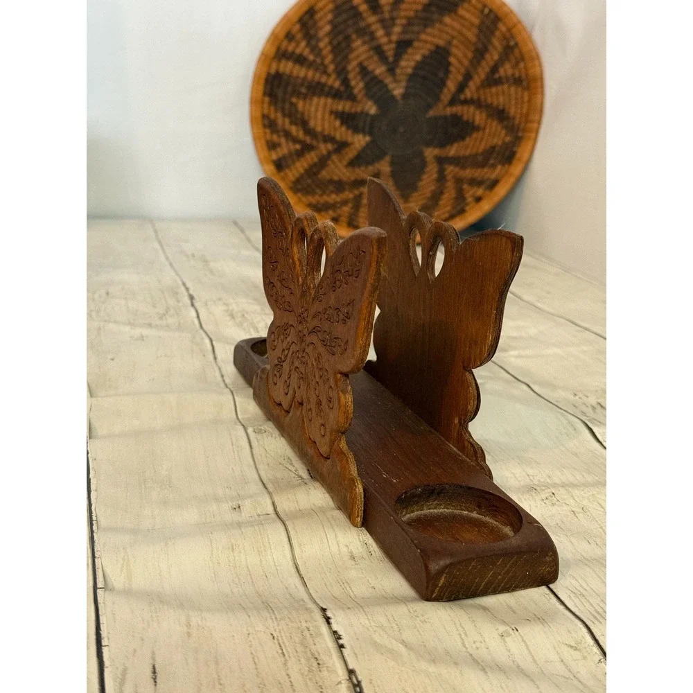Vintage carved wooden butterfly napkin holder